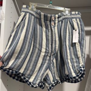 Pilcro High Waist Blue and Cream Striped Shorts